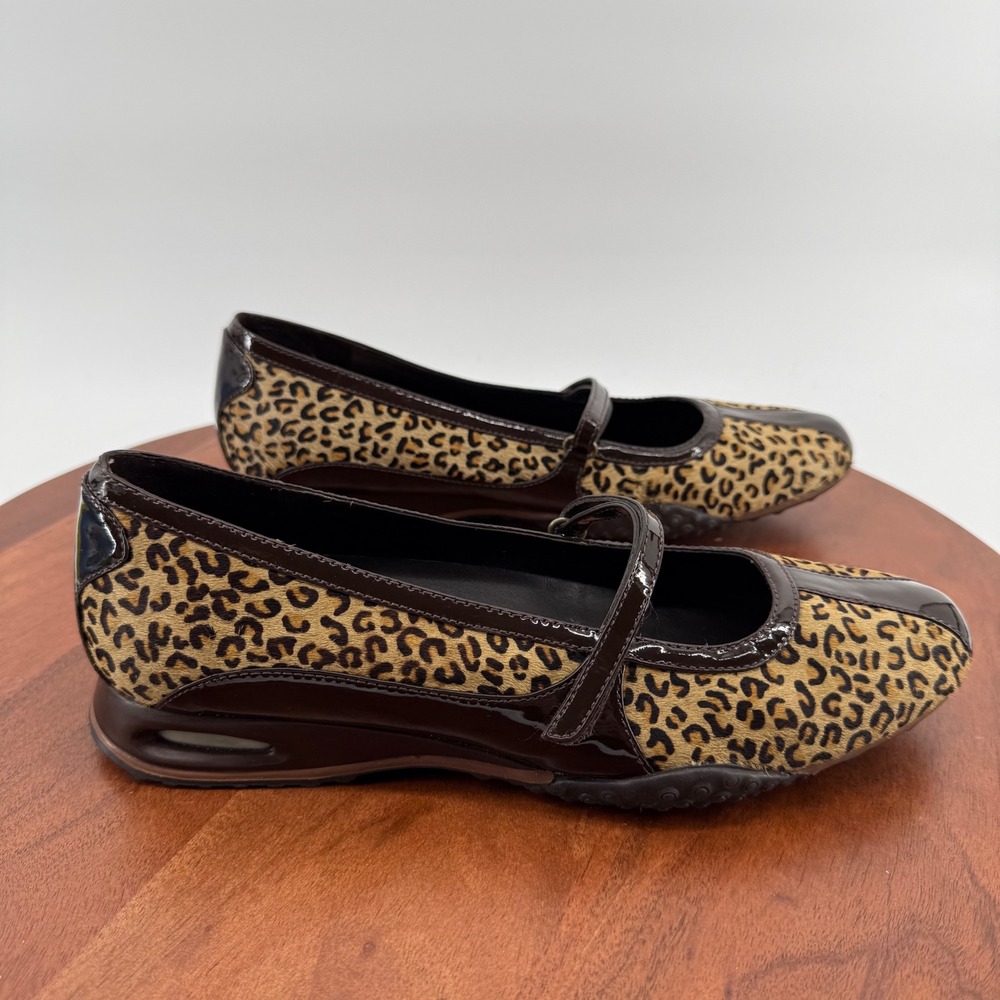 Cole Haan Nike Air Leopard Calf Hair Mary Jane Flats Brown Patent Leather 8.5B
